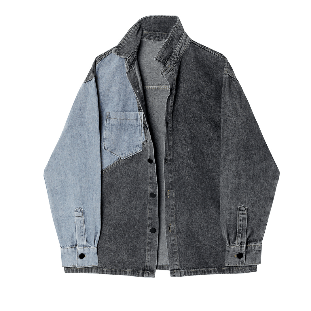 New Style Loose Design Retro Contrast Color Long-Sleeved Denim Jacket - MRSLM