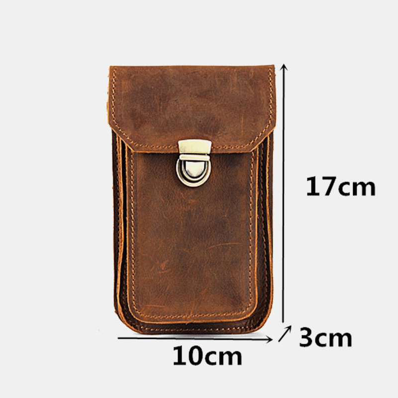 Men Genuine Leather 5.5 6.5 Inch Phone Bag Leather Hanging Waist Bag - MRSLM