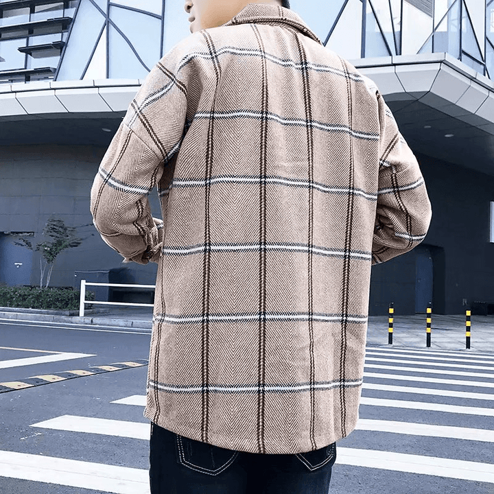 Fashion All-Match Retro Male Woolen Plaid Trench Coat - MRSLM