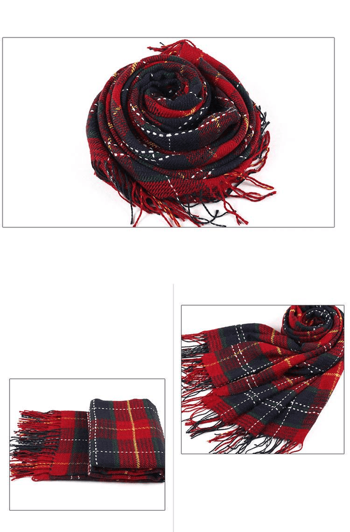 Autumn and Winter Warm British Plaid Tassel Air Conditioning Large Shawl - MRSLM