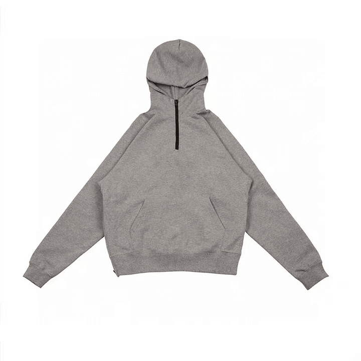 Half-High Neck Hooded Sweatshirt with Split Zipper - MRSLM