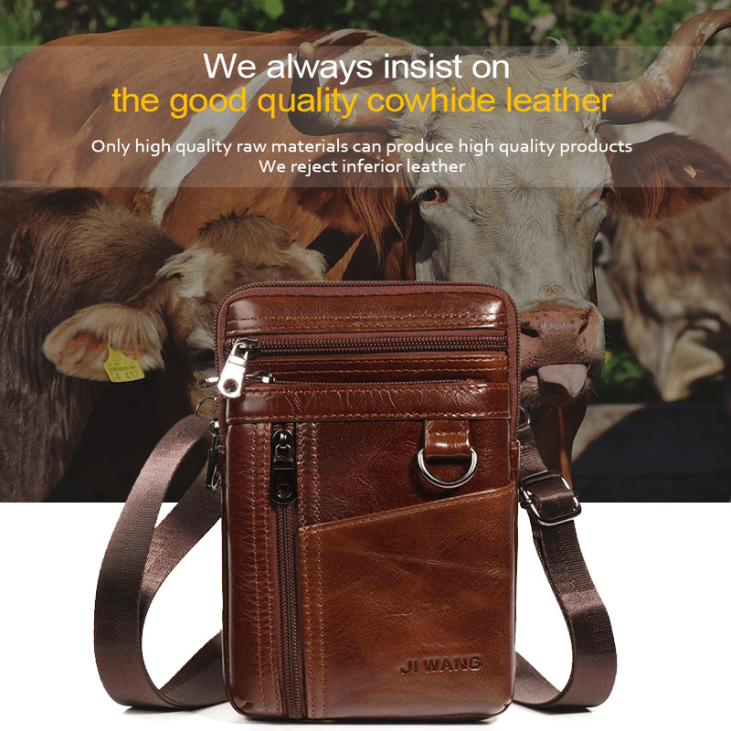 Men Genuine Leather 6.5 Inch Phone Bag Holder Belt Bag Waist Bag Crossbody Bag Shoulder Bag - MRSLM