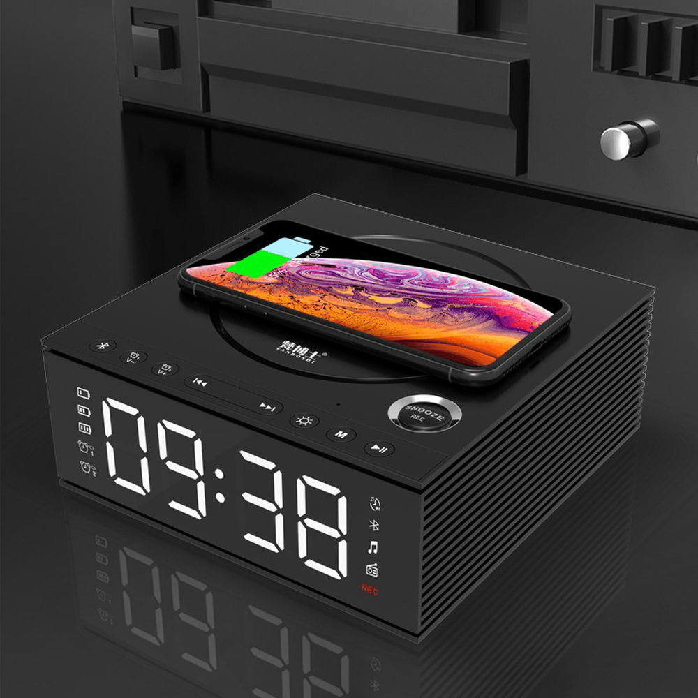 J21S Multifunctional Bluetooth Speaker Phone Wireless Charger FM Radio DIY Alarm Clock Music Record - MRSLM