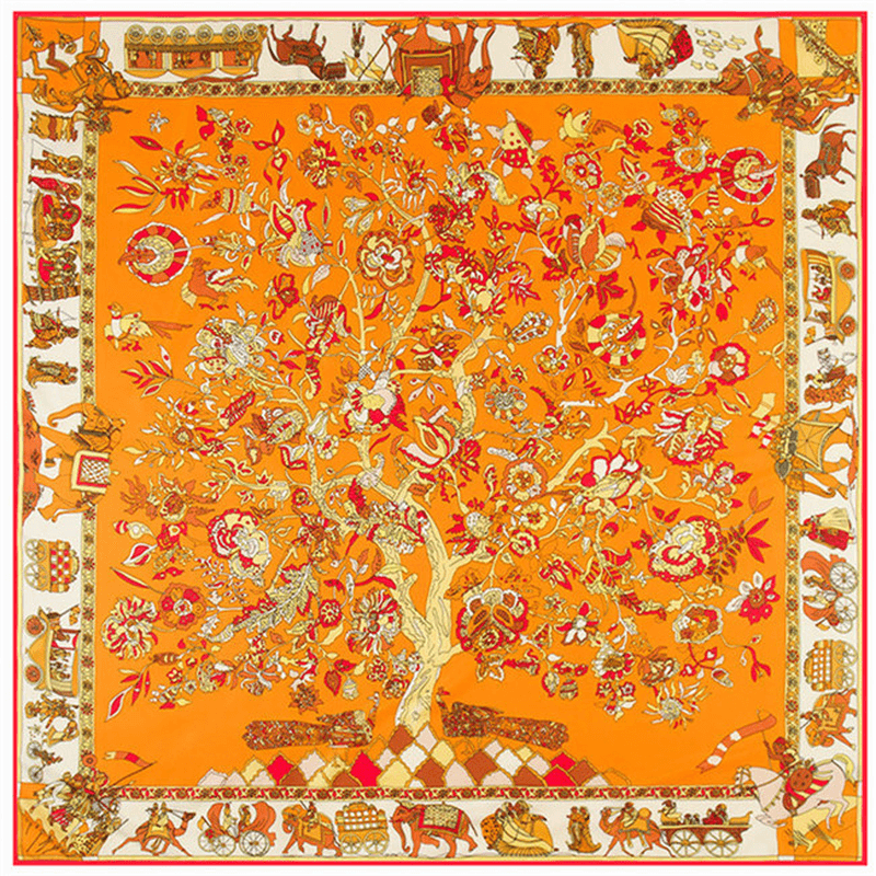 130Cm Fortune Tree Tree of Life Ethnic Flower Pattern Ladies Twill Scarf Travel Scarf - MRSLM