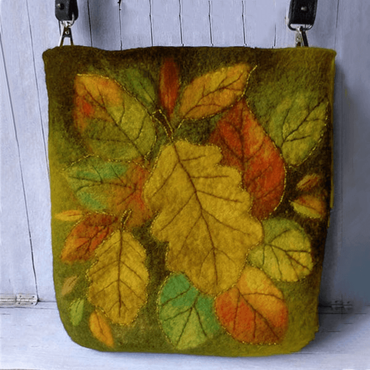 Women Colorful Leaf DIY Lamb Hair Bag Crossbody Bag Shoulder Bag - MRSLM