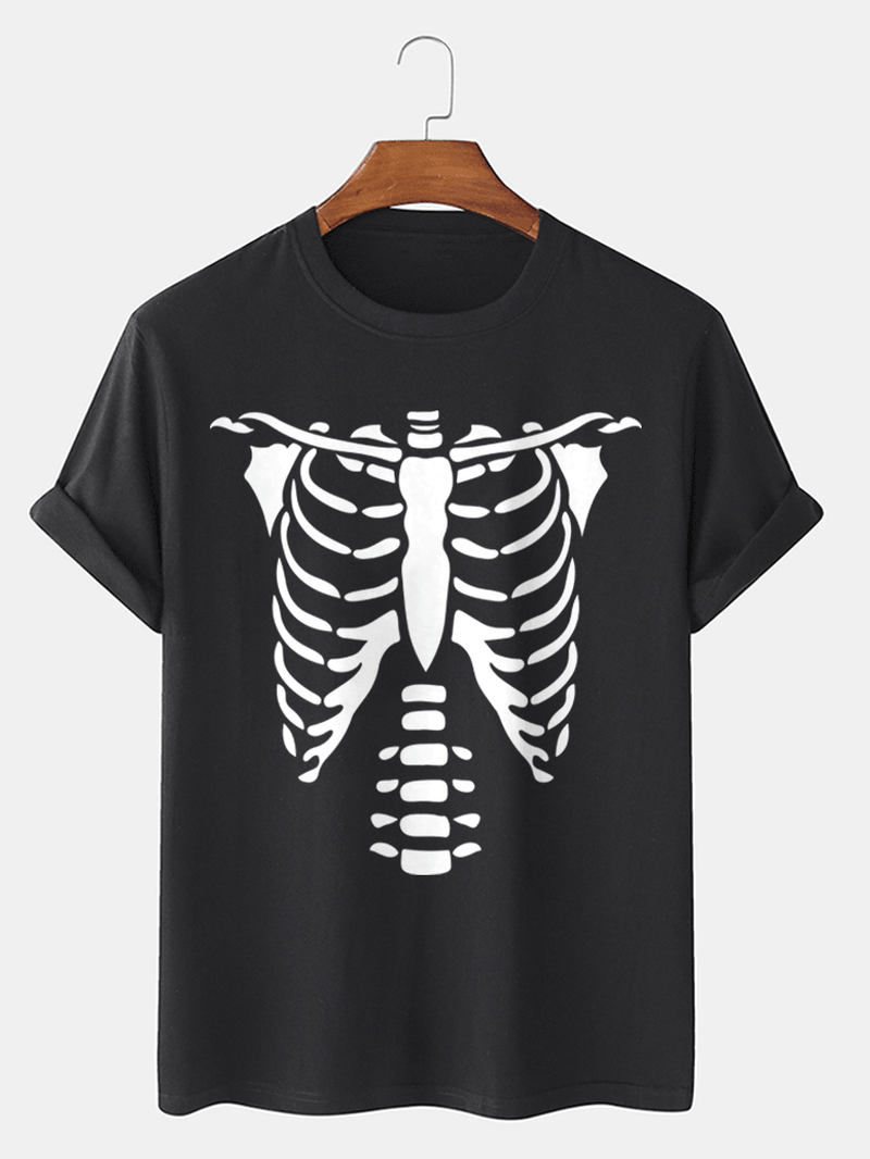 Mens 100% Cotton Halloween Skeleton Bones Printed T-Shirt - MRSLM