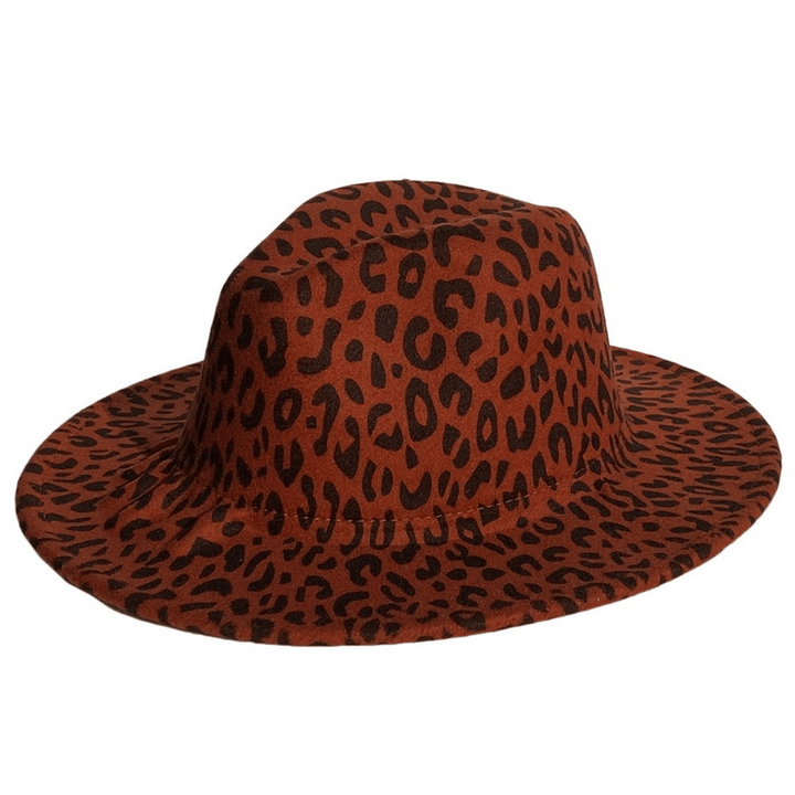 Woolen Leopard Print Top Hat with Flat Brim - MRSLM