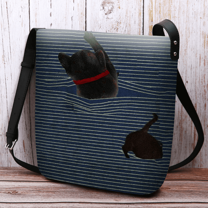 Women Felt Cute Casual Cartoon Cat Stripes Pattern Crossbody Bag Shoulder Bag - MRSLM