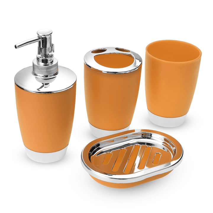 4Pcs Plastic Bathroom Set Cup Toothbrush Holder Soap Dish Dispenser Bottle Washroom Accessories - MRSLM