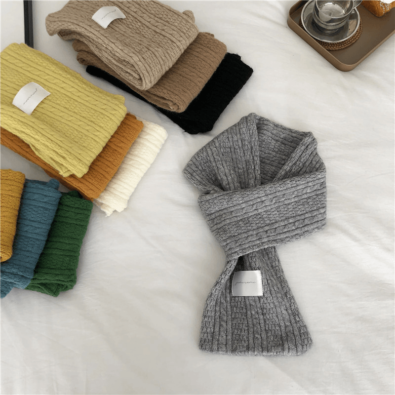 Pure Color Cashmere Knitted Thickened Cross Warm Scarf - MRSLM