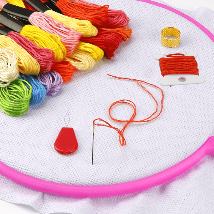 5PCS Embroidery Circles Set 50 Colors Embroidery Thread Sewing Tool Adjustable Skein Punch Needle Stitching Kits - MRSLM