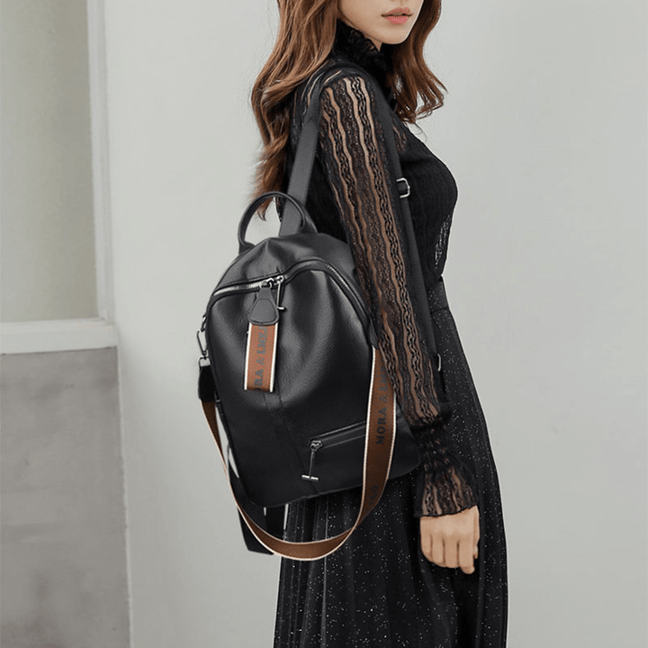 Women PU Leather Wear-Resistant Anti-Theft Multi-Pocket Backpack Large Capacity Waterproof Detachable Shoulder Strap Shoulder Bag Handbag - MRSLM