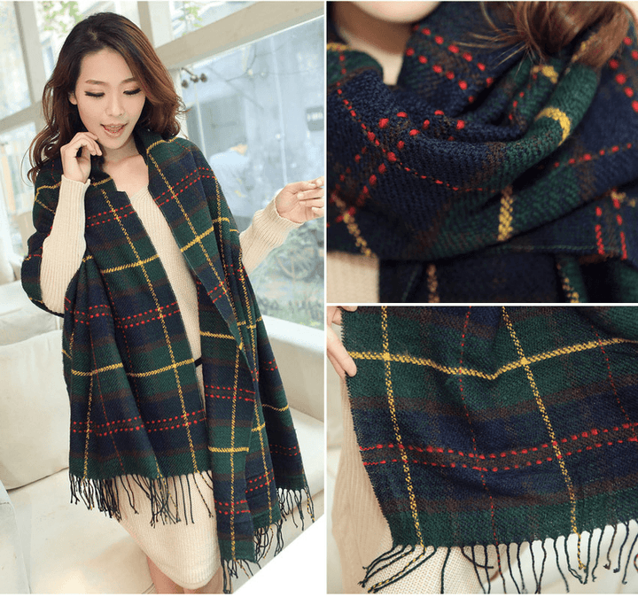 Autumn and Winter Warm British Plaid Tassel Air Conditioning Large Shawl - MRSLM