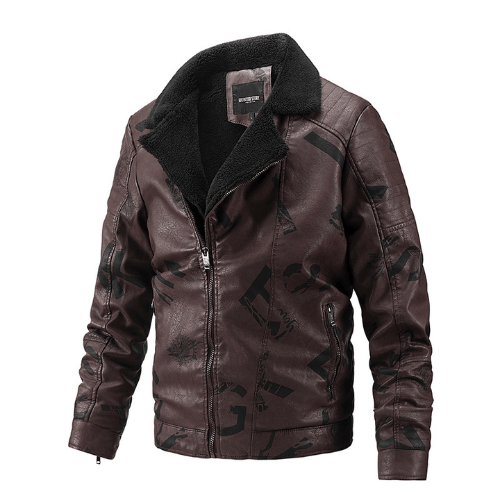 Fall Winter Lapel Men'S plus Velvet Motorcycle Leather Jacket - MRSLM