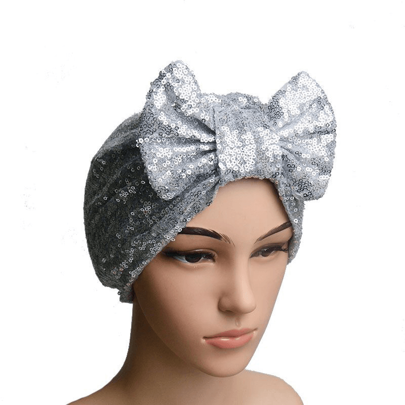 Ladies Fashion New Sequin Bow Bandana Hat - MRSLM