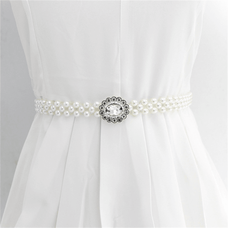 Women'S Rhinestone Pearl Waist Chain Fashion Dress Decoration - MRSLM