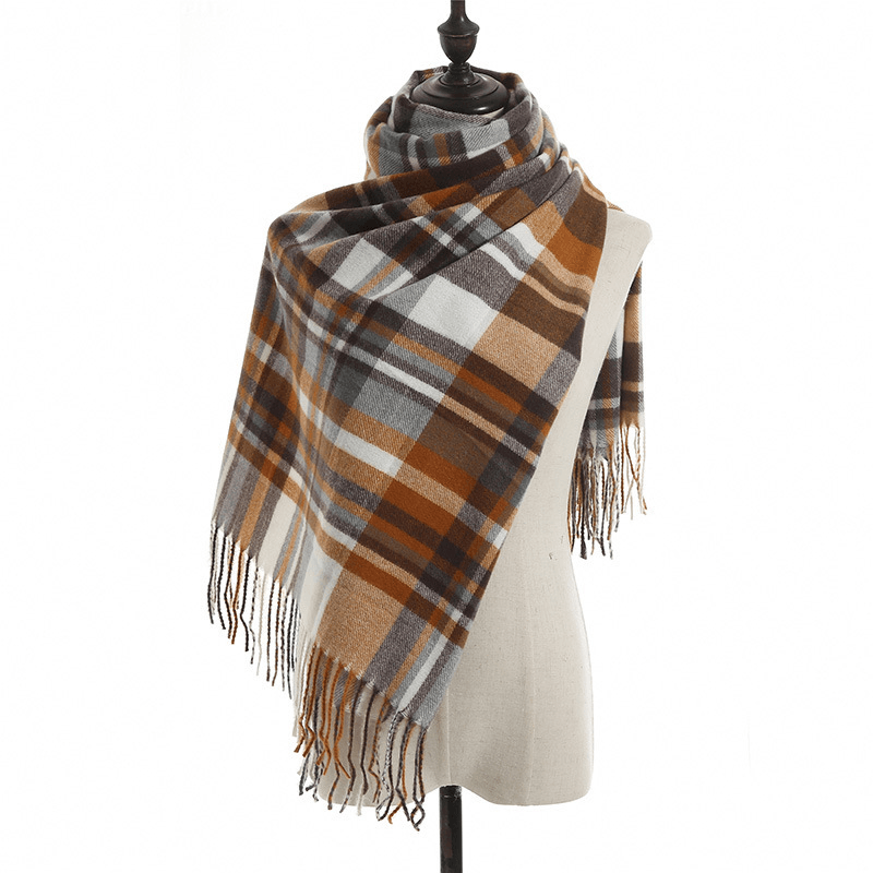 Imitation Cashmere Scarf Plaid Thickened Cold and Warm Tassels - MRSLM