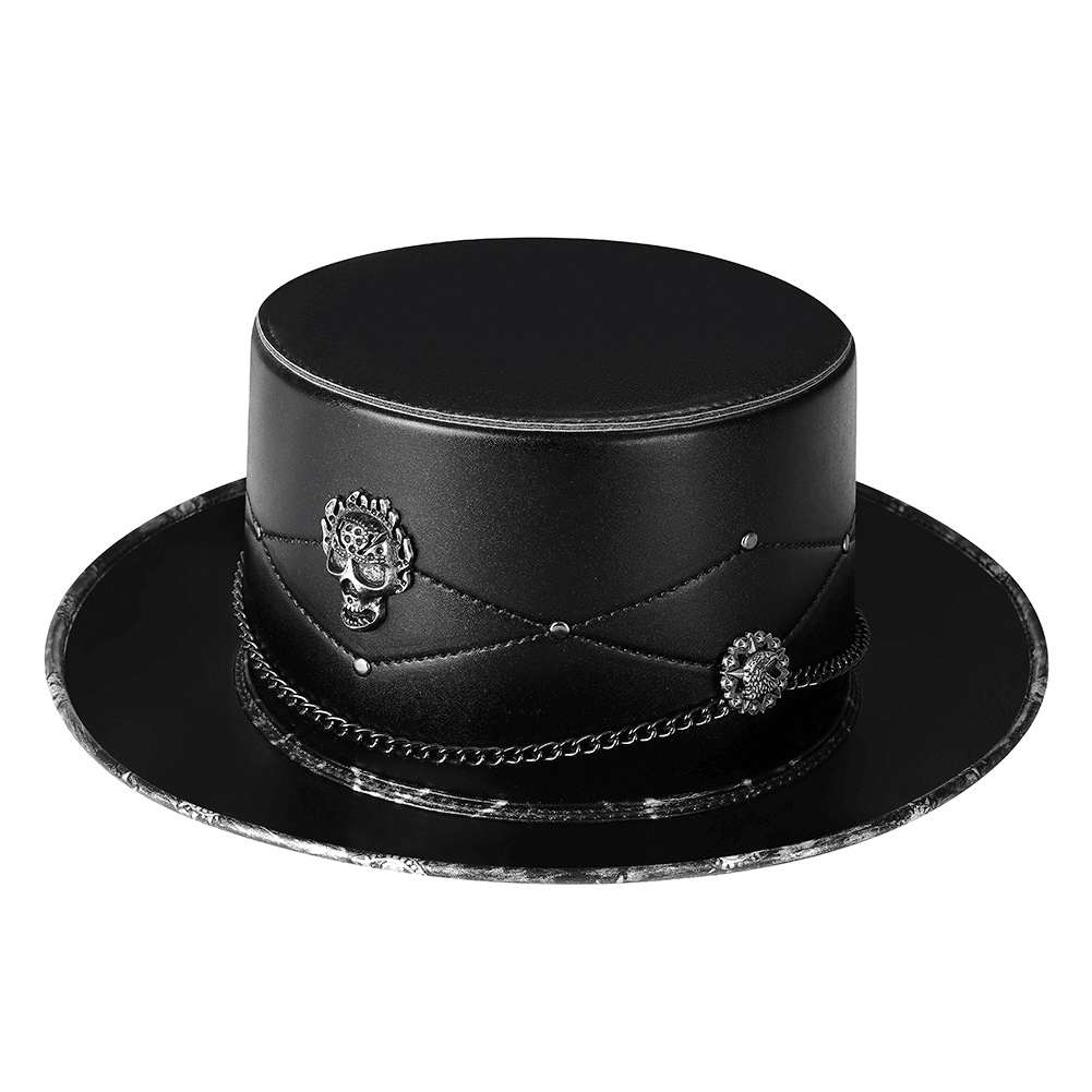 Doctor PU Leather Magic Skull Black Top Hat Female Photo Props - MRSLM