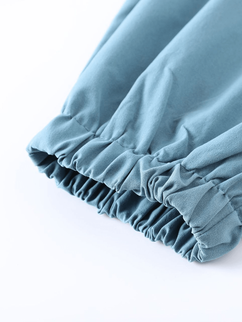 Women Solid Color Pocket Loose Elastic Waist Pants - MRSLM
