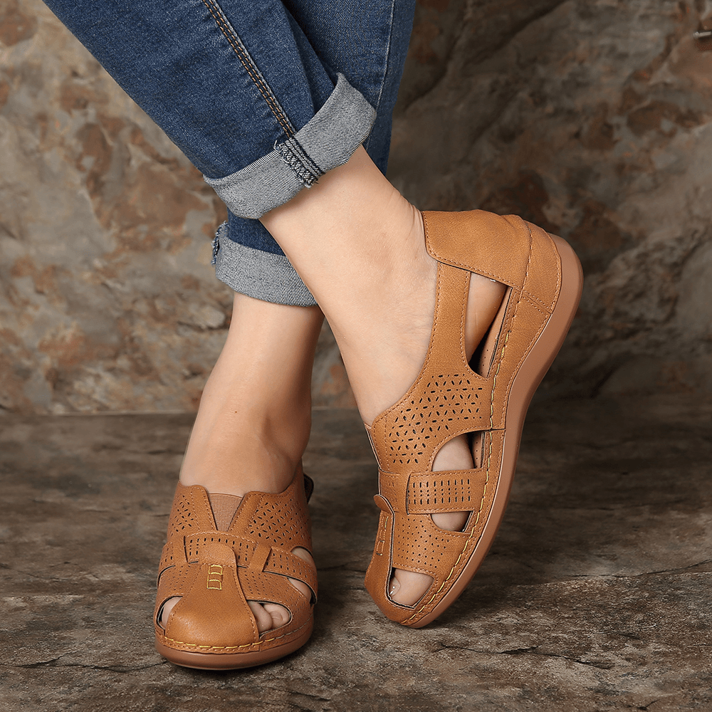 Women Elastic Band Hollow Out Breathable Casual Flats - MRSLM