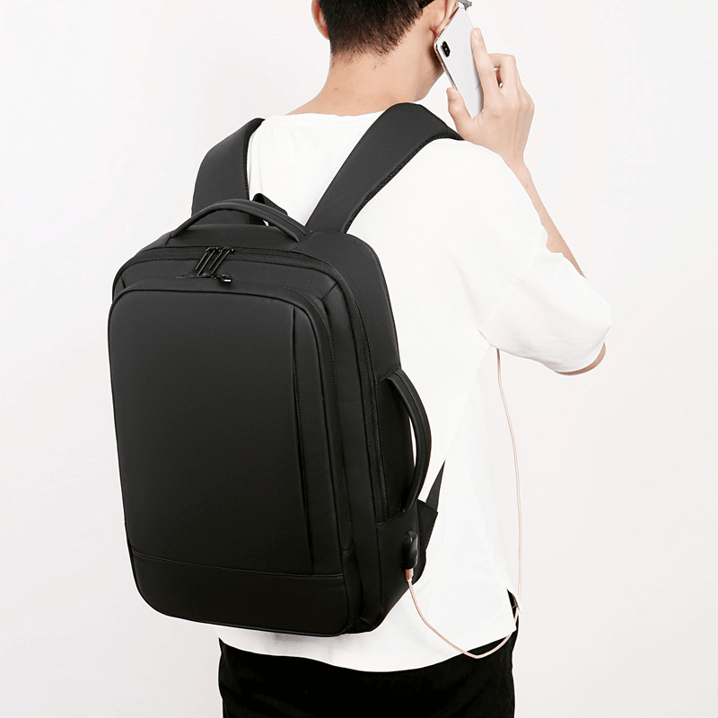 Men Oxford 15.6 Inch USB Charging Multi-Pocket Business Laptop Bag Backpack - MRSLM
