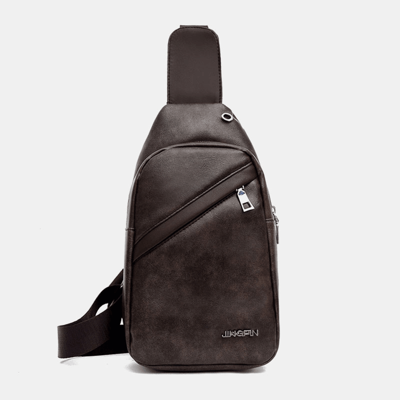 Men Large Capacity Earphone Hole Business Multi-Pocket Crossbody Bag Chest Bag Sling Bag - MRSLM