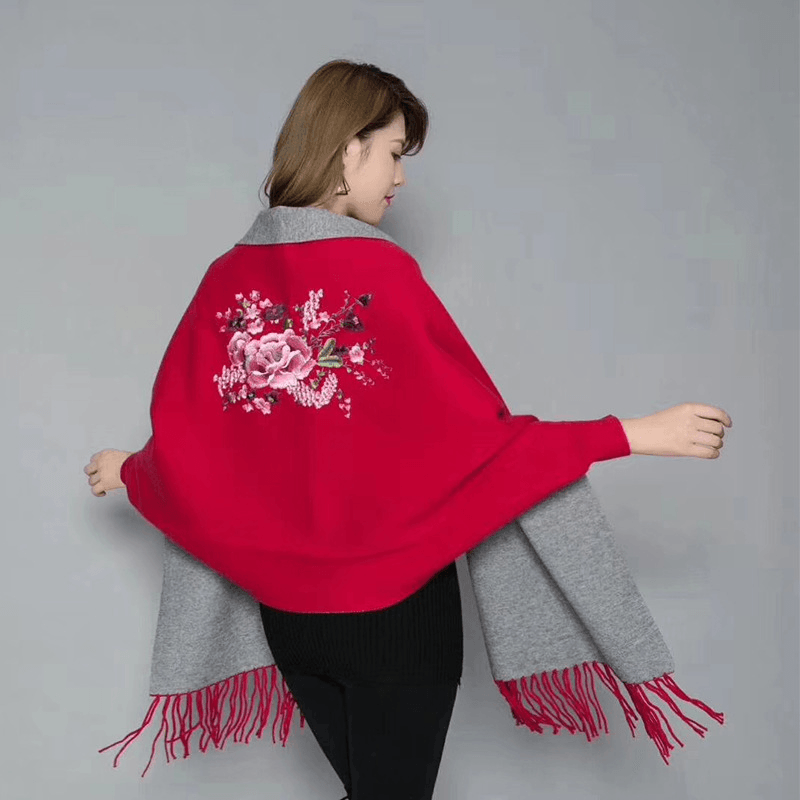 Sleeve Shawl Scarf Dual Purpose Solid Color Fringe Winter - MRSLM