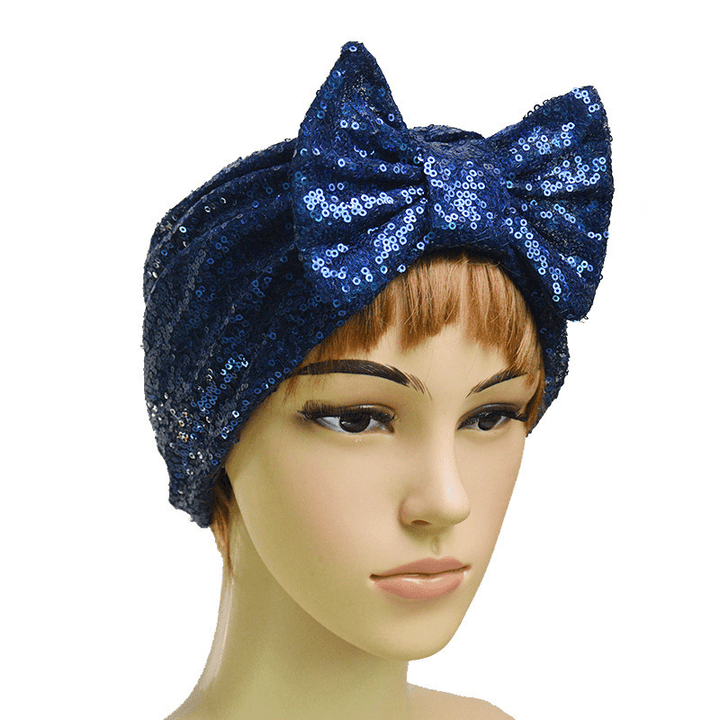 Ladies Fashion New Sequin Bow Bandana Hat - MRSLM