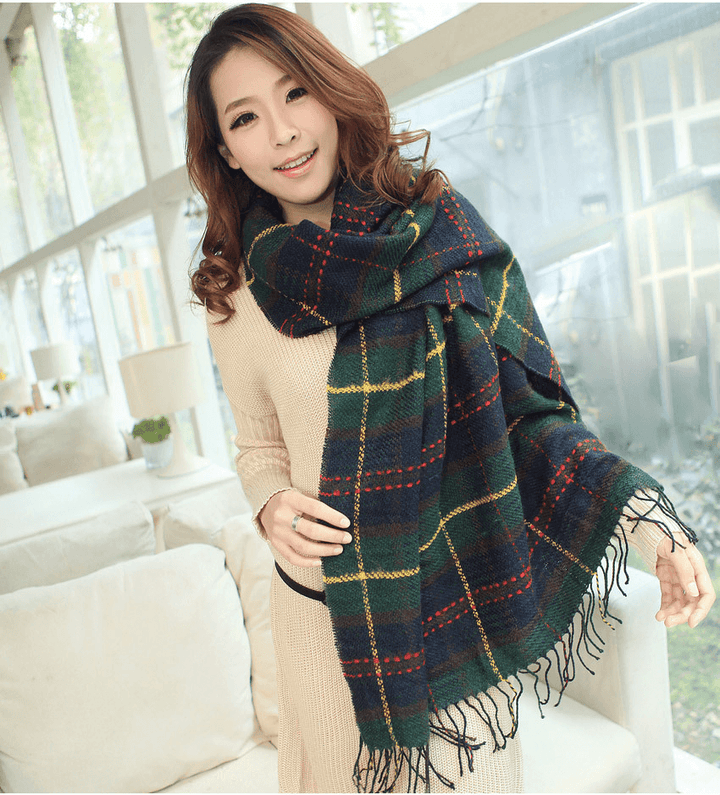 Autumn and Winter Warm British Plaid Tassel Air Conditioning Large Shawl - MRSLM