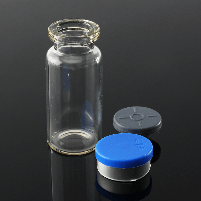 100Pcs 10Ml Clear Glass Bottle Storage Vials W/ Stopper Flip off Seals Aluminum Blue Caps - MRSLM