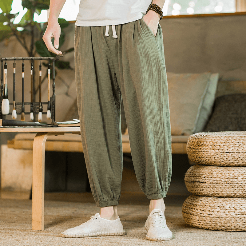 2021 Spring New Men'S Cotton Hemp Chinese Style Loose Casual Pants Young Men'S Elastic Leggings Men'S Wholesale - MRSLM