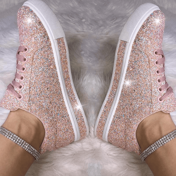 Women Sequined Low Top Breathable Wearable Casual Flats - MRSLM