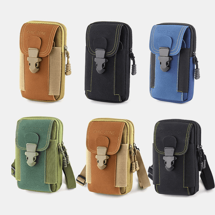 Men Oxford Cloth Multi-Carry Mini Waist Bag Belt Bag Fanny Pack Tactical Bag Phone Bag - MRSLM