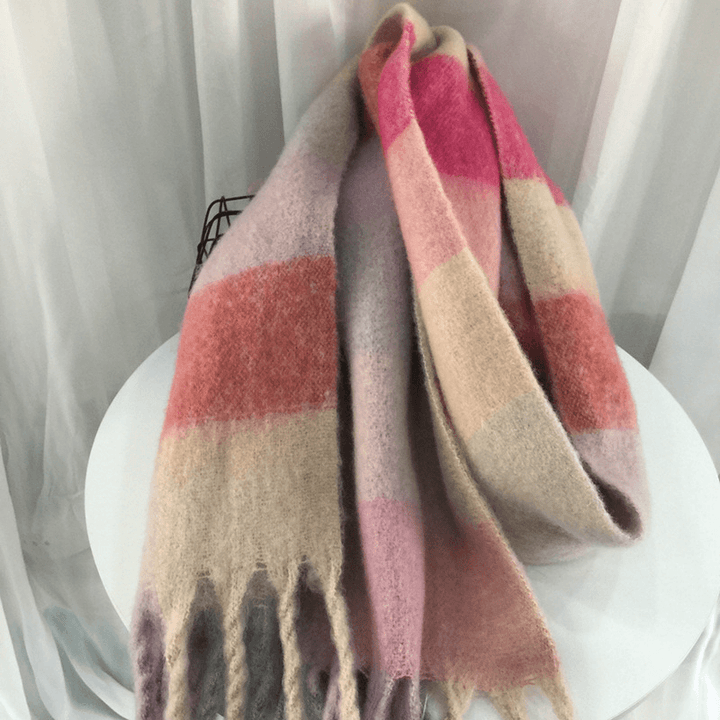 Women'S Autumn Colorful Striped Warm Cashmere Plaid Scarf - MRSLM