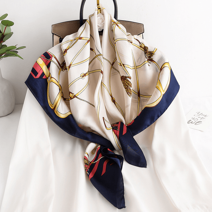 Women'S Spring and Autumn Imitation Silk Chain Square Scarf Fashion - MRSLM