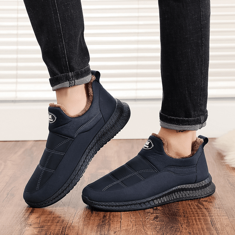 Men Solid Color Warm Lined Soft Slip on Casual Comfy Ankle Snow Boots - MRSLM