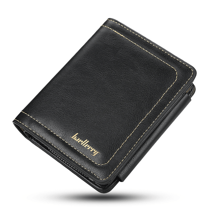 Men Faux Leather 12 Card Slots Zipper Coin Pocket Wallet - MRSLM