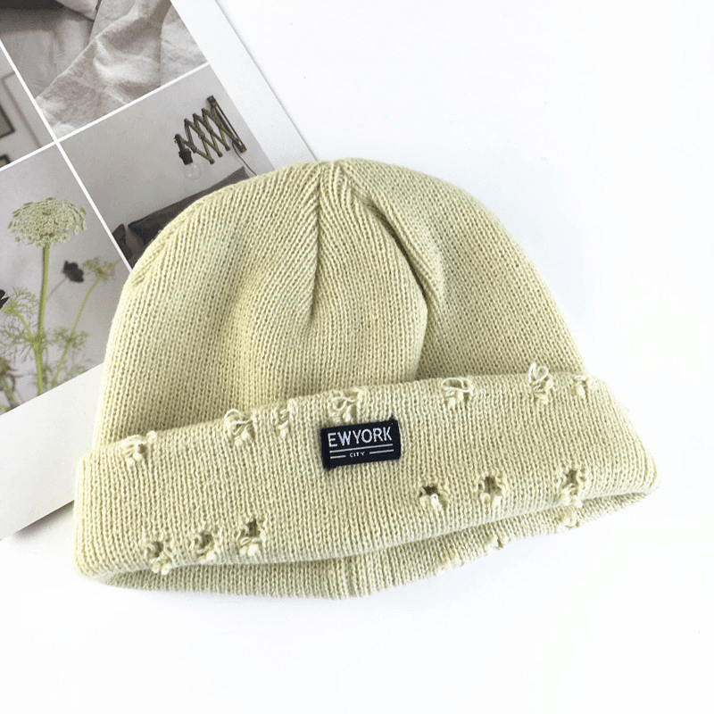 Fashion Patch Hole Knit Hat Ear Protection Toe Cap Cold Hat - MRSLM