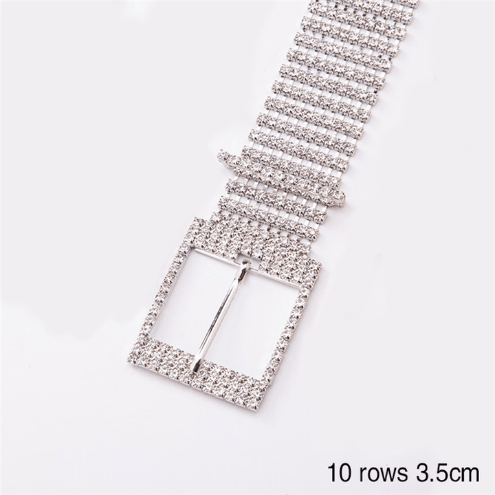 Women'S Shiny Alloy Belt with Rhinestones - MRSLM