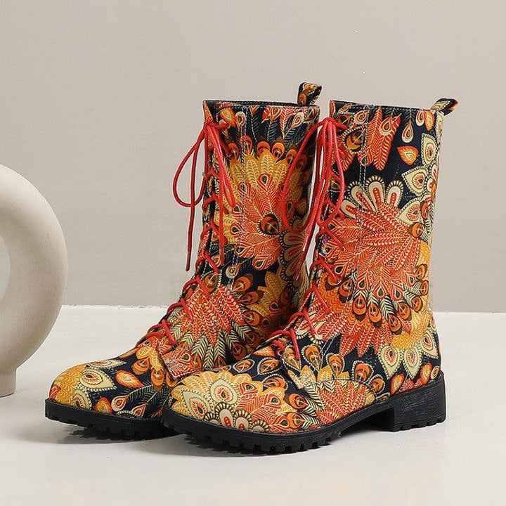 Women's plus size ethnic floral short boots - MRSLM