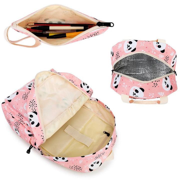 The New Panda Three-piece Set Primary School School Bag Children's Meal Bag Pen Bag - MRSLM