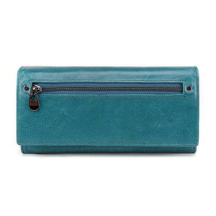 Ladies Genuine Leather Simple Solid Color Long Wallet - MRSLM