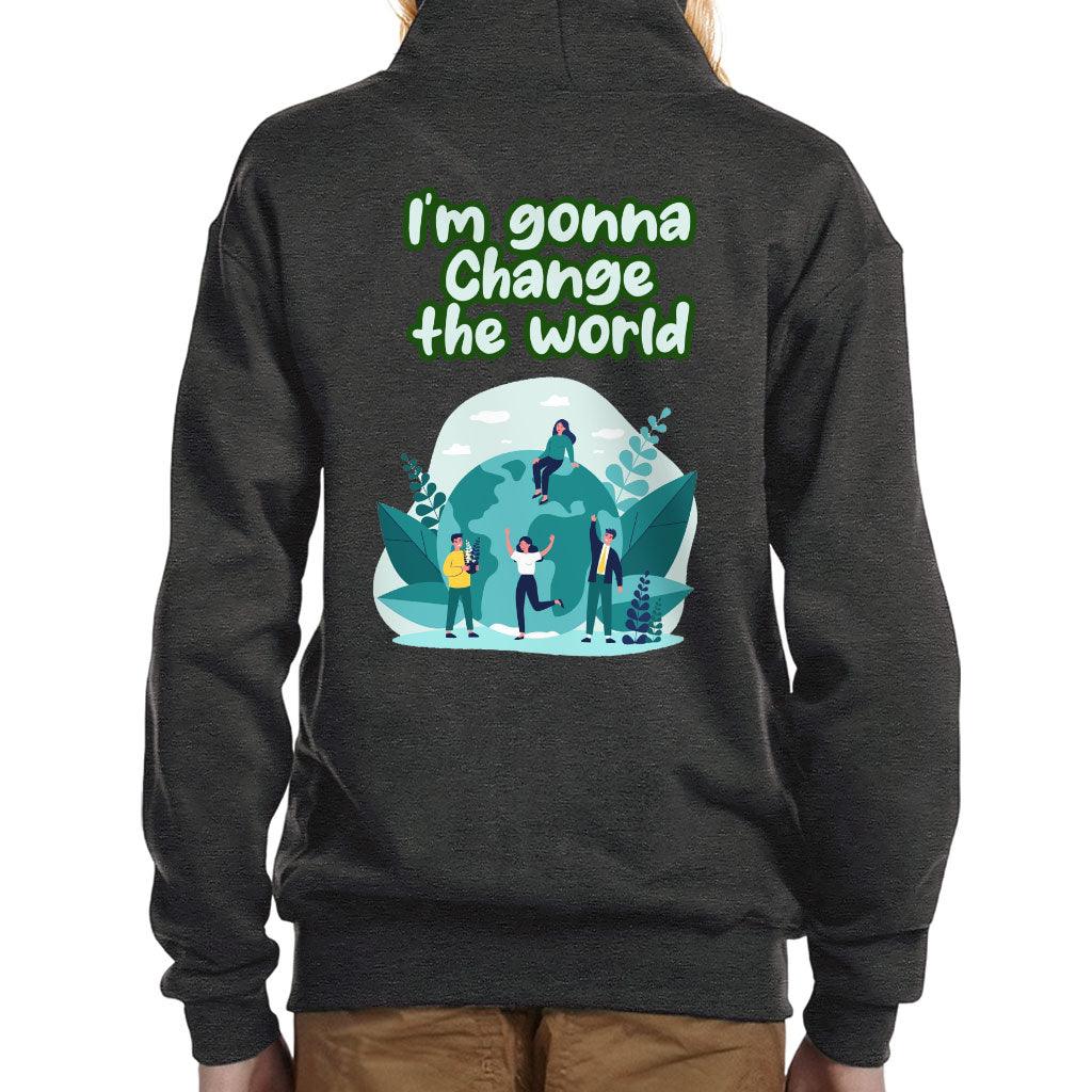 Change the World Kids' Full-Zip Hoodie - Motivational Quotes Hooded Sweatshirt - Illustration Kids' Hoodie - MRSLM