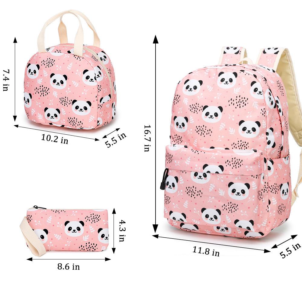 The New Panda Three-piece Set Primary School School Bag Children's Meal Bag Pen Bag - MRSLM