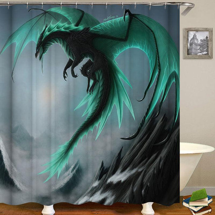 4PCS Flying Dragon Waterproof Bathroom Shower Curtain Toilet Cover Bath Mat Non-Slip Rug Set with 12 Hooks - MRSLM