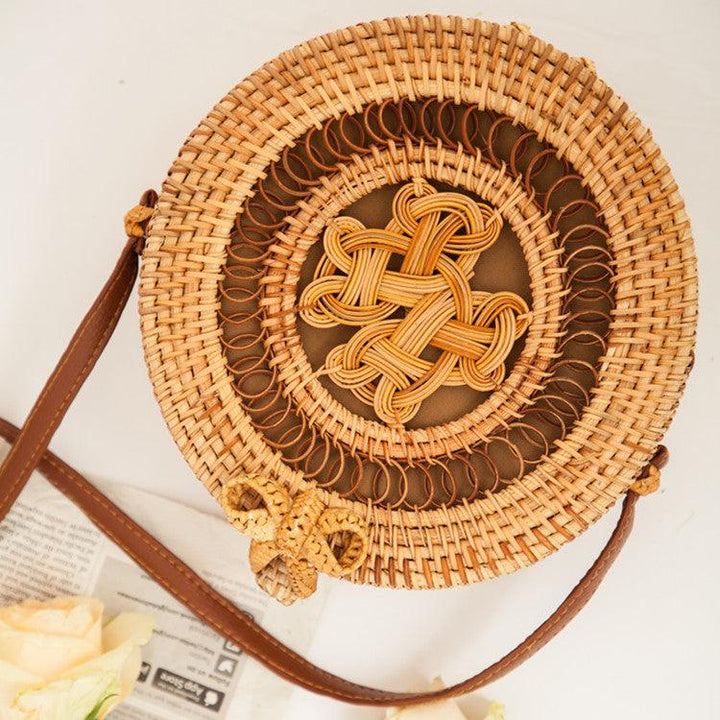 Natural PU small round straw bag - MRSLM