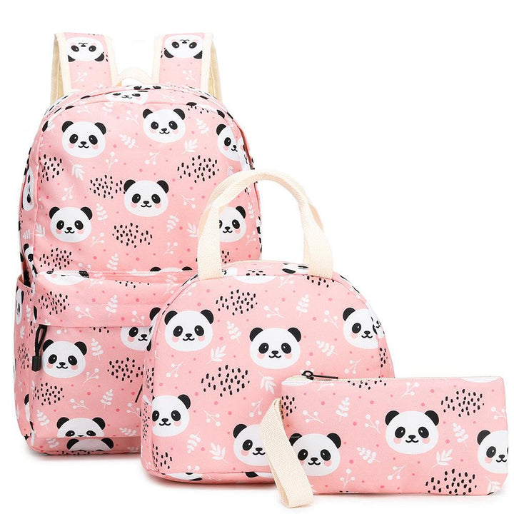 The New Panda Three-piece Set Primary School School Bag Children's Meal Bag Pen Bag - MRSLM