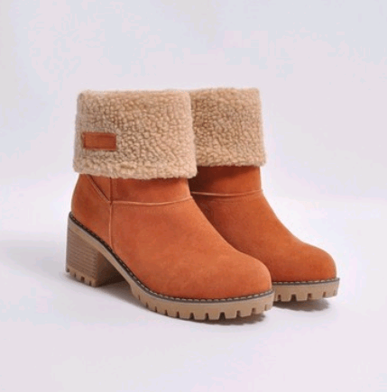 Mid-Tube Thick Heel Suede Snow Boots - MRSLM