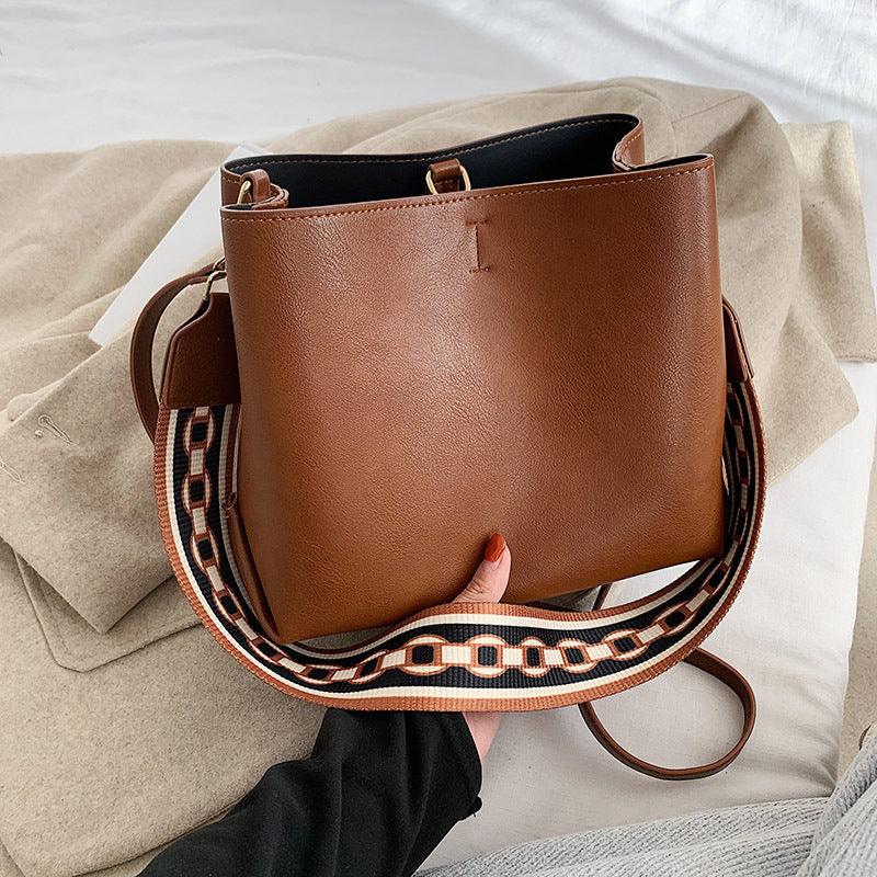 One Shoulder Wide Shoulder Strap Bucket Bag - MRSLM