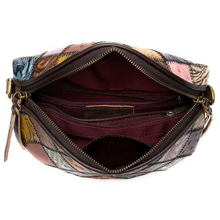 Leather ethnic stitching crossbody bag - MRSLM